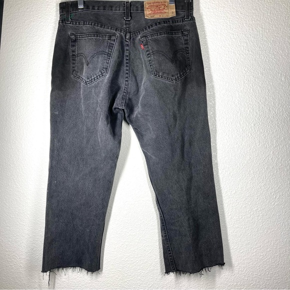 Levi's 501 Washed Baggy Black Distressed Cutt Of Hem 32 High Rise Button Fly - Picture 10 of 16